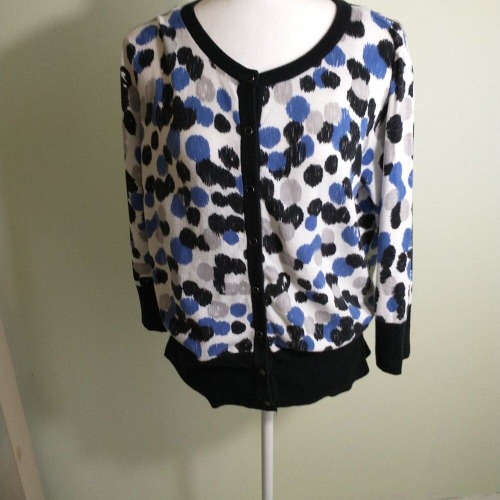AB Studio Women's XL Cardigan Sweater Multicolor Polka Dot 3/4 Sleeve Cotton - Picture 14 of 16
